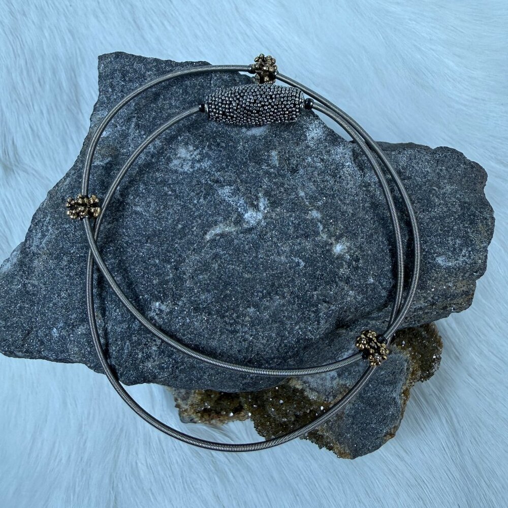 Pair Silver Tone Metal Stretch Bracelets